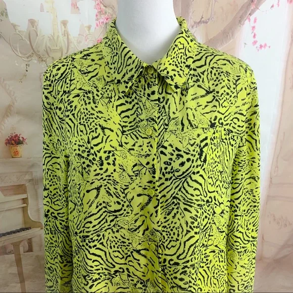 SOLD T TAHARI Yellow Tiger Animal Print Button Down - Picture 5 of 10